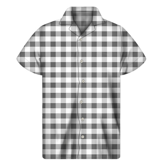 Kona Breeze: Hawaiian Short Sleeve Shirt in Dark Grey and White Gingham - 1