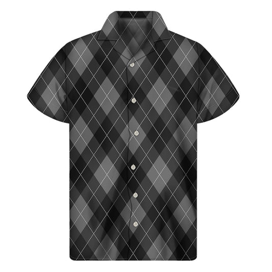 Hawaiian Sunset Dark Grey Argyle Pattern Men's Short Sleeve Shirt - 1