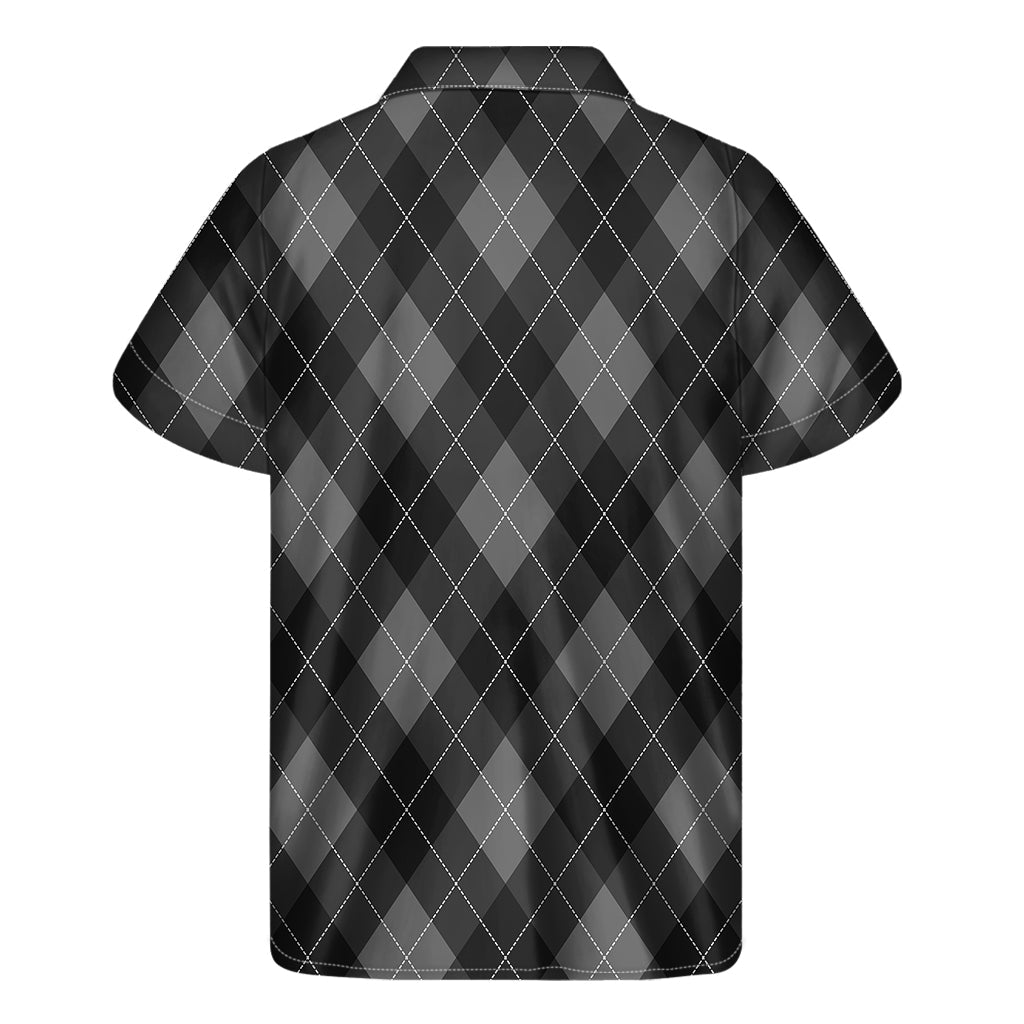 Hawaiian Sunset Dark Grey Argyle Pattern Men's Short Sleeve Shirt - 2
