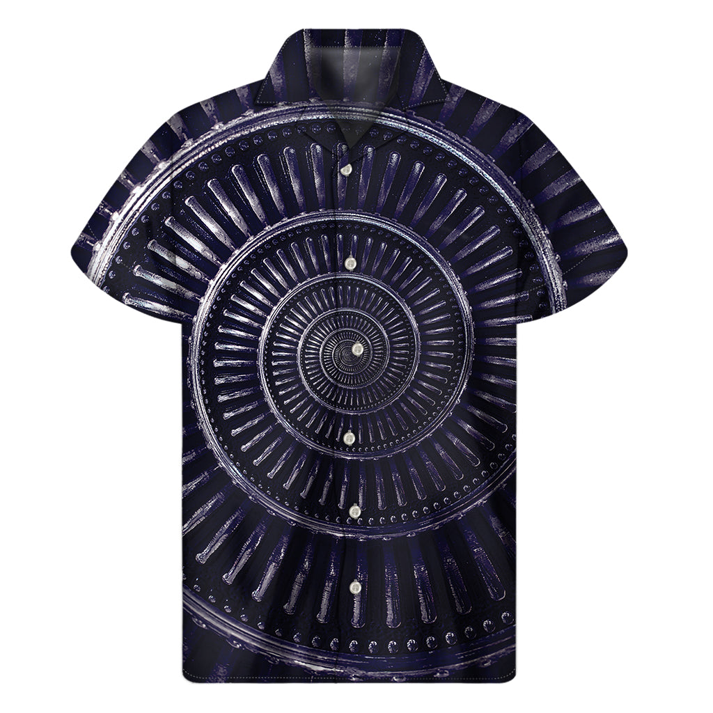 Navy Metal Spiral Hawaiian Aloha Shirt - 1