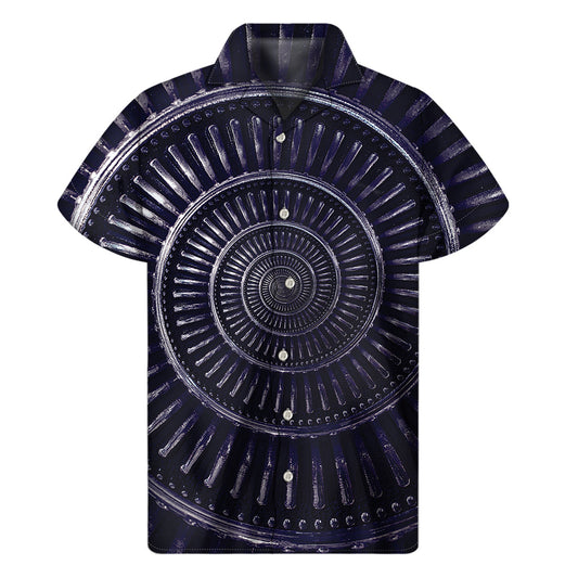 Navy Metal Spiral Hawaiian Aloha Shirt - 1