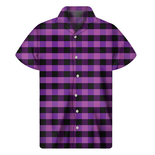 Dark Purple Hawaiian Checkered Short Sleeve Shirt - 1