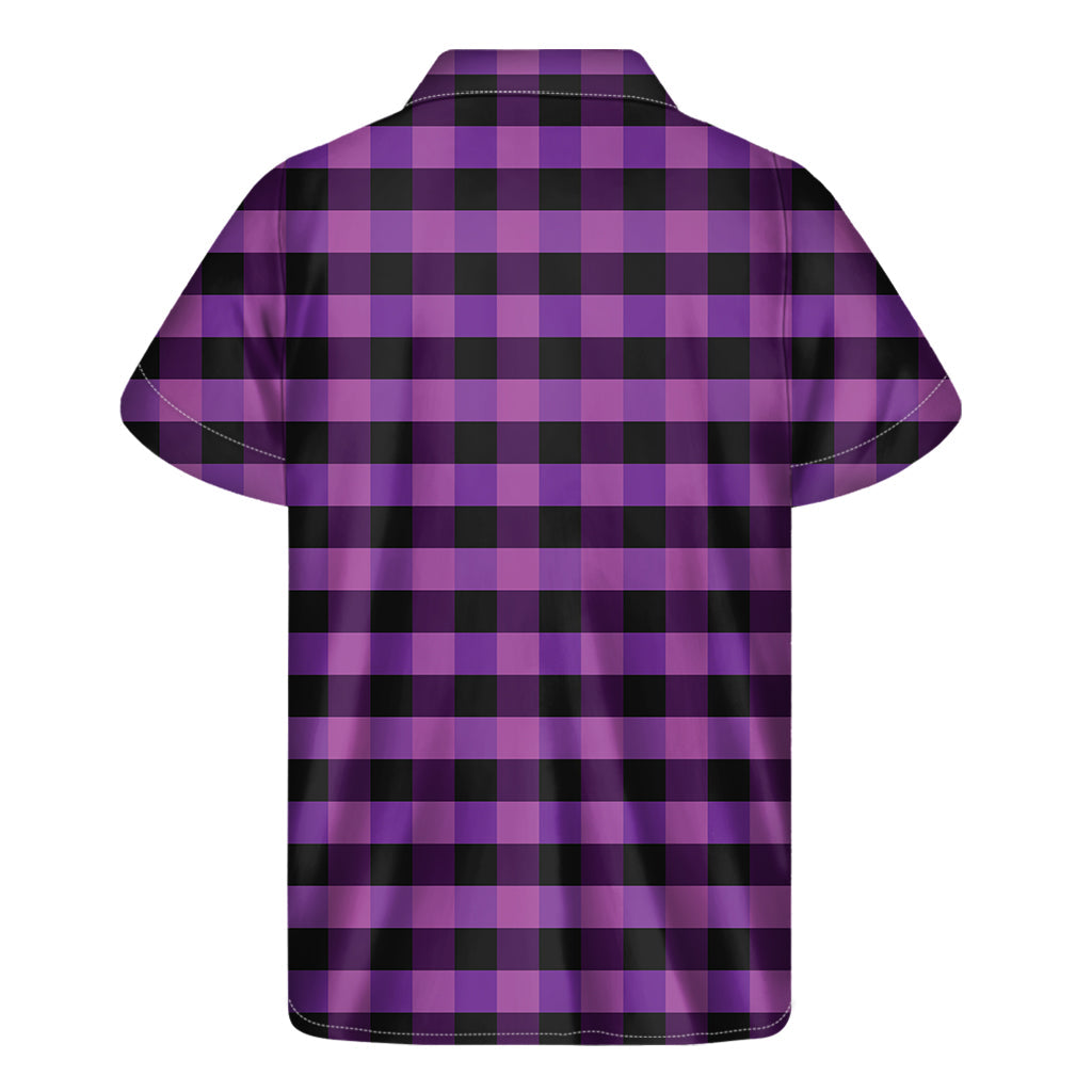 Dark Purple Hawaiian Checkered Short Sleeve Shirt - 2