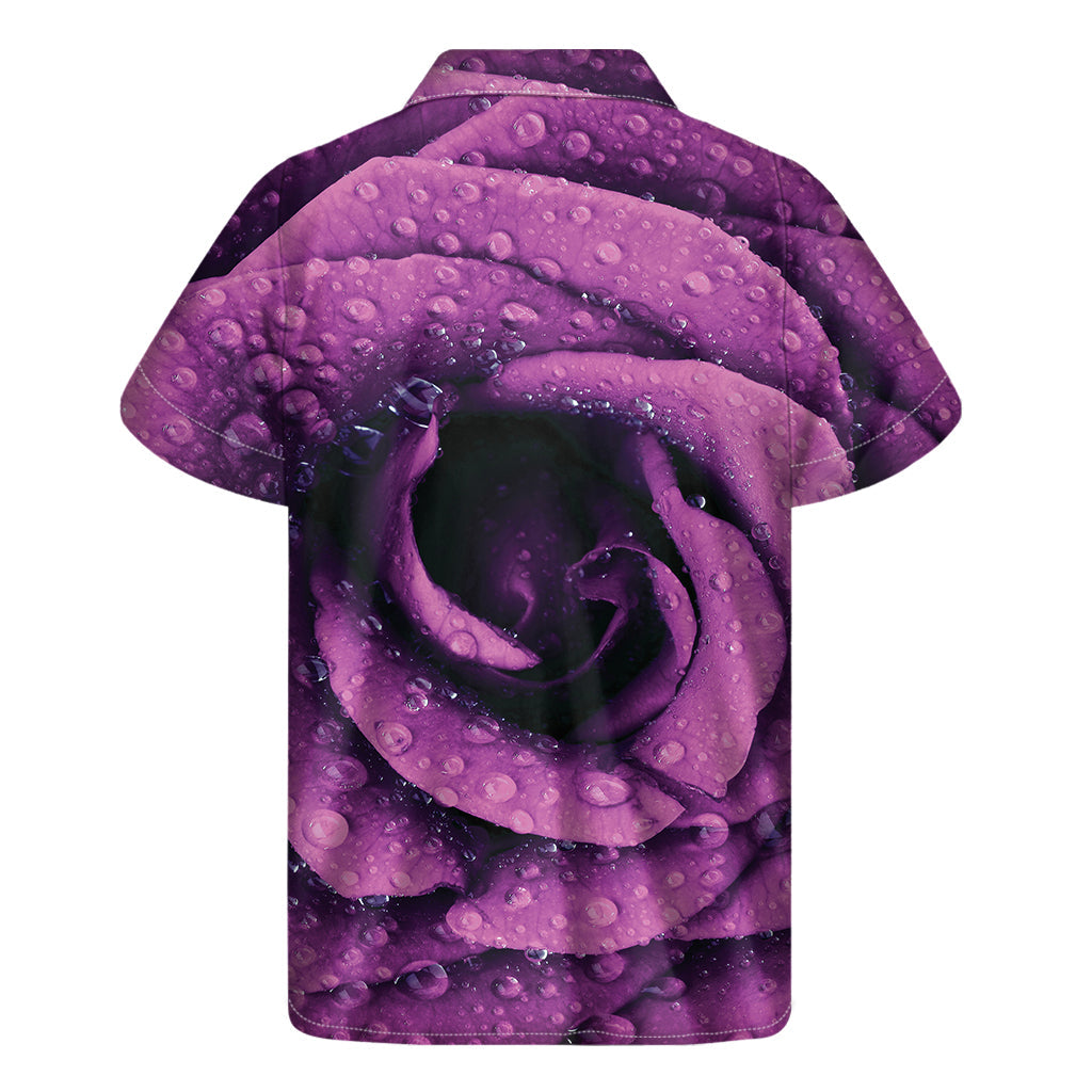 Dark Purple Rose Print Hawaiian Short Sleeve Shirt - 2