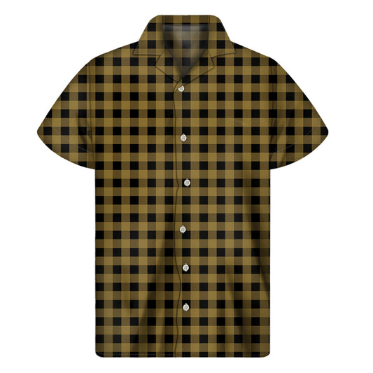 Dark Tan and Black Check Pattern Hawaiian Short Sleeve Shirt - 1