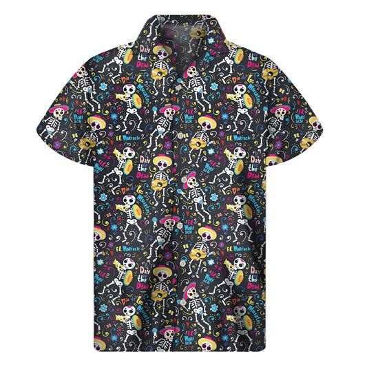 Day of the Dead Hawaiian Shirt: Mariachi Skeletons Print - 1