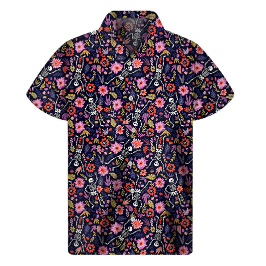 Hawaiian Day of the Dead Skeleton Pattern Short Sleeve Shirt - 1