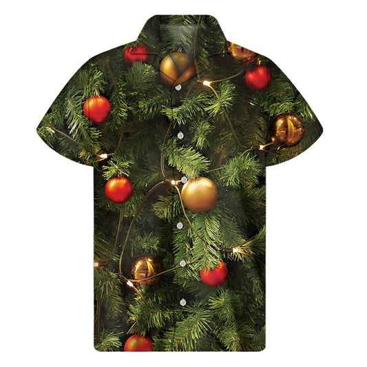 Island Vibes: Hawaiian Short Sleeve Shirt with Festive Christmas Tree Print - 1