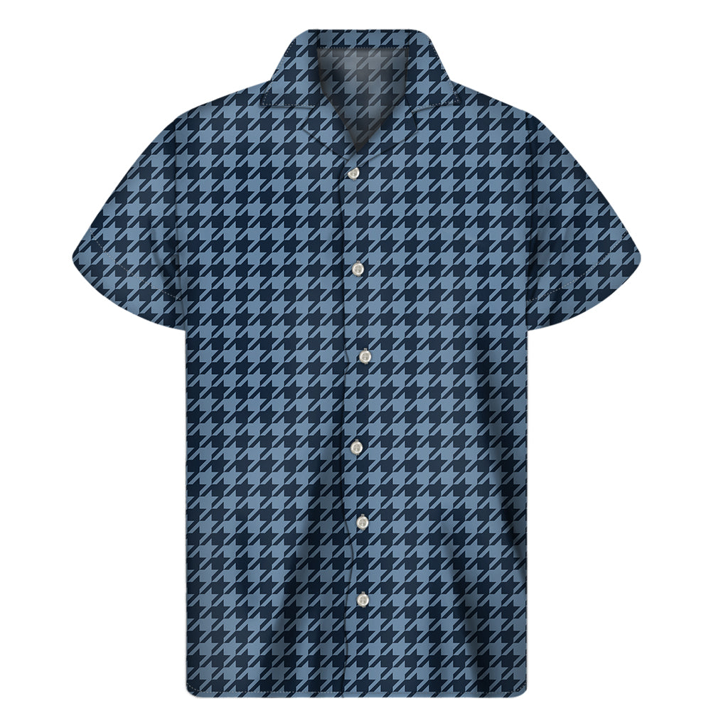 Deep Blue Houndstooth Hawaiian Shirt: Embrace Island Style - 1