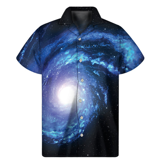 Galactic Paradise: Men's Hawaiian Short Sleeve Shirt with Milky Way Print - 1