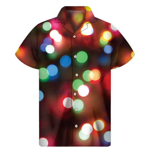 Hawaiian Holiday Vibes: Defocused Christmas Lights Print Short Sleeve Shirt - 1