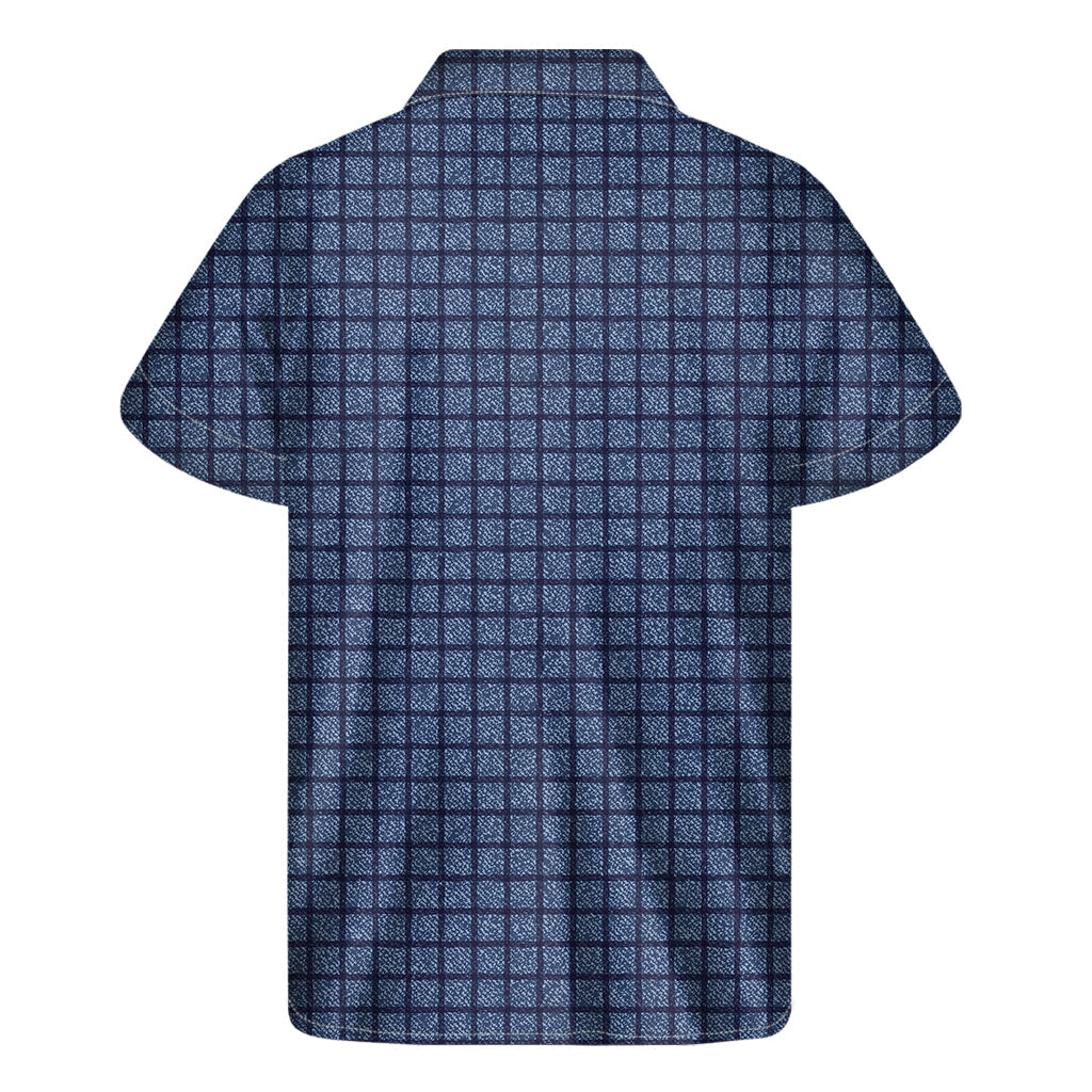 Denim Windowpane Hawaiian Style Short Sleeve Shirt - 2