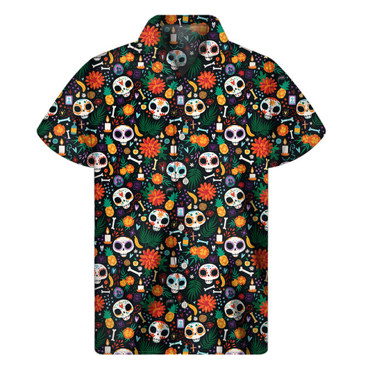 Island Vibes: Dia de los Muertos Hawaiian Short Sleeve Shirt - 1