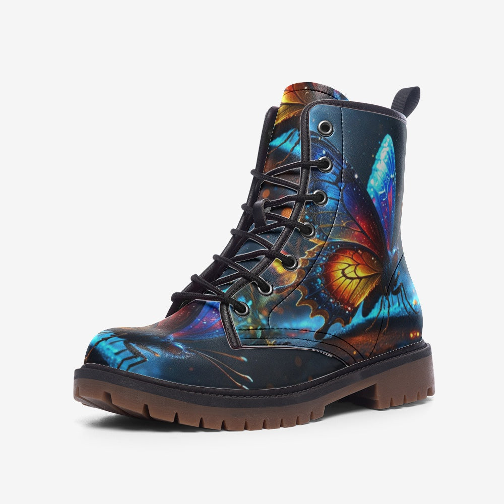 Leather Boots With Butterfly Print For Hippie Style