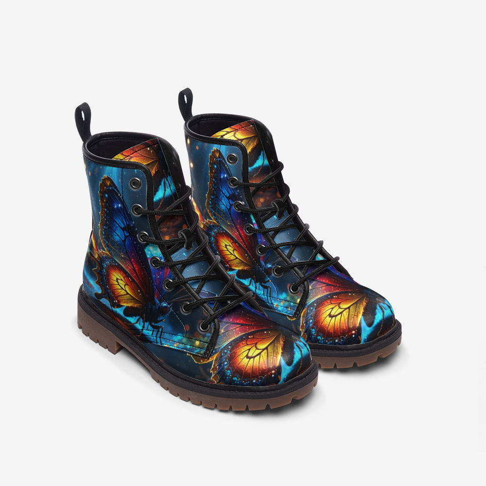 Leather Boots With Butterfly Print For Hippie Style
