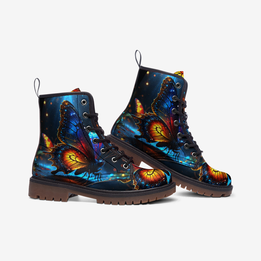 Leather Boots With Butterfly Print For Hippie Style