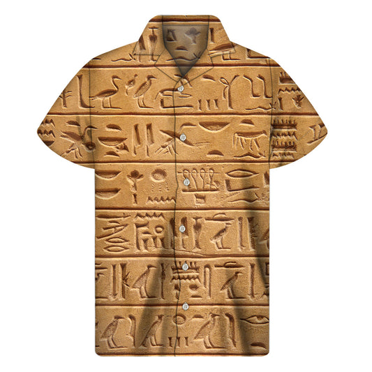 Island Dreams: Egyptian Hieroglyphs Print Hawaiian Short Sleeve Shirt - 1