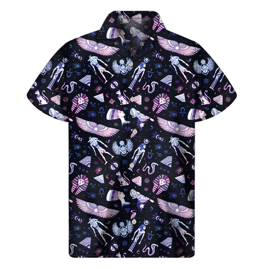 Tropical Vibes: Hawaiian Tribal Symbols Print Short Sleeve Shirt - 1