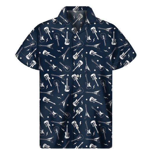 Hawaiian Vibes: Electric Guitar Pattern Short Sleeve Shirt - 1