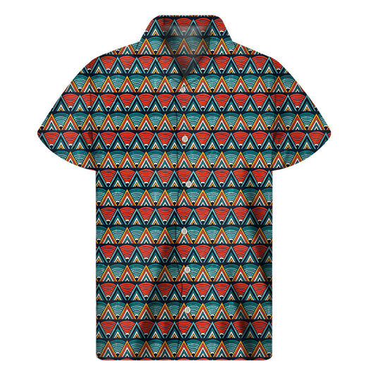 Tropical Vibes: Men's Hawaiian Short Sleeve Shirt with Ethnic African-Inspired Pattern - 1