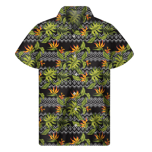 Tropical Vibes: Men's Hawaiian Bird of Paradise Short Sleeve Shirt - 1