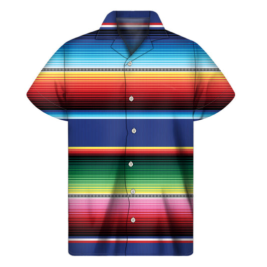 Tropical Vibes: Hawaiian Short Sleeve Shirt with Ethnic Mexican Serape Pattern Print - 1