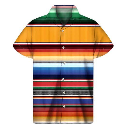 Island Vibes: Men's Ethnic Serape Blanket Stripe Hawaiian Short Sleeve Shirt - 1