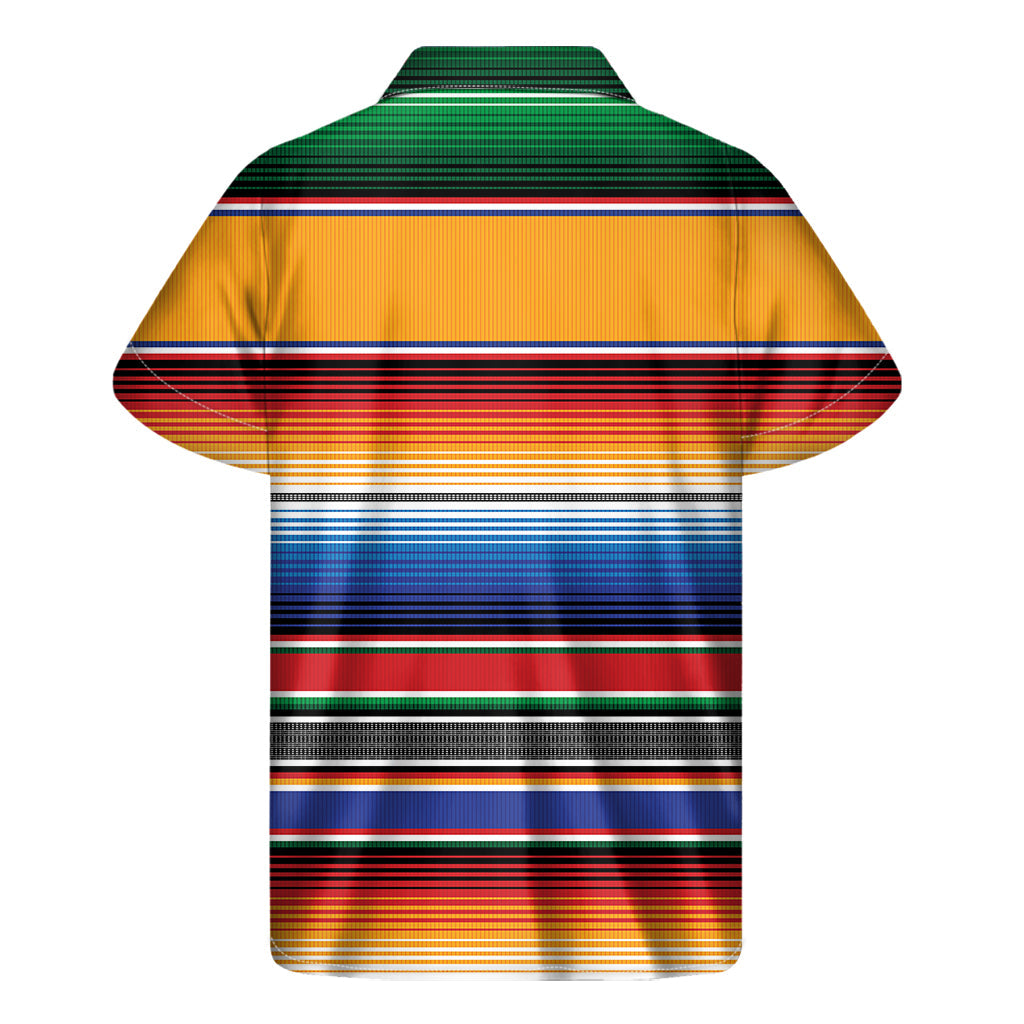Island Vibes: Men's Ethnic Serape Blanket Stripe Hawaiian Short Sleeve Shirt - 2