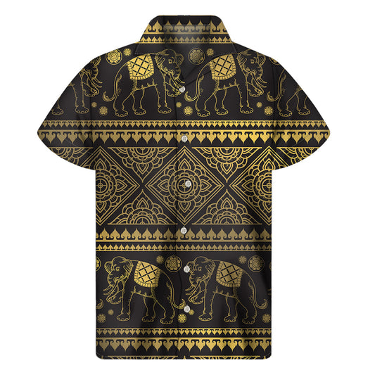 Hawaiian Island Vibes: Ethnic Thai Elephant Pattern Short Sleeve Shirt - 1