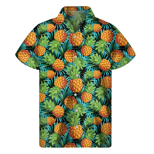 Island Vibes: Exotic Tropical Pineapple Pattern Hawaiian Short Sleeve Shirt - 1