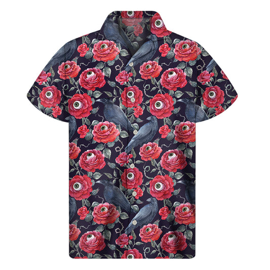 Eye-catching Hawaiian Vibes Men's Short Sleeve Shirt with Eyeball Rose Pattern - 1