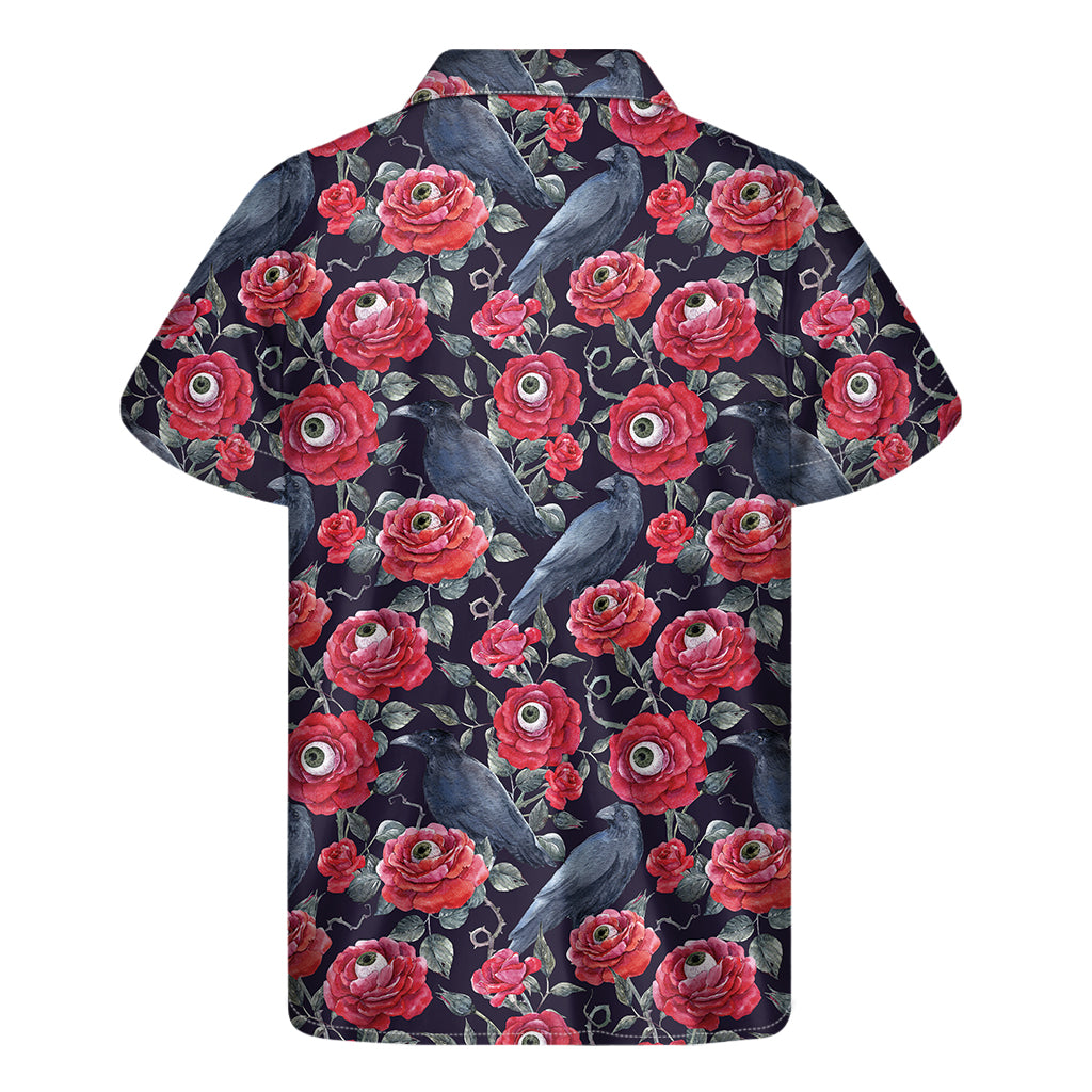 Eye-catching Hawaiian Vibes Men's Short Sleeve Shirt with Eyeball Rose Pattern - 2