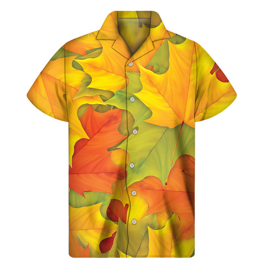 Island Breeze: Hawaiian Maple Leaves Print Short Sleeve Shirt - 1