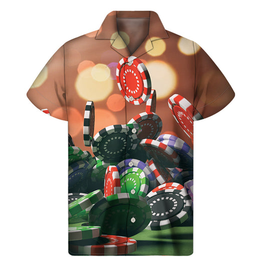 Poker Chips Paradise: Hawaiian Print Short Sleeve Shirt - 1