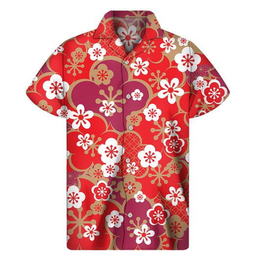 Island Vibes: Men's Hawaiian Kimono Flower Print Short Sleeve Shirt - 1