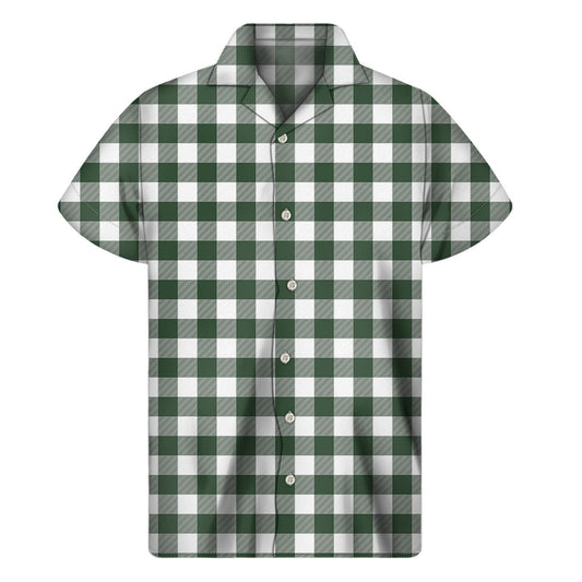 Forest Green Buffalo Check Pattern Hawaiian Short Sleeve Shirt - 1