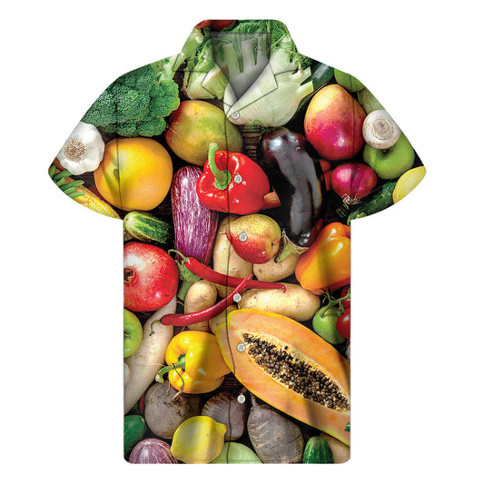 Fresh Fruits and Vegetables Hawaiian Print Short Sleeve Shirt - 1