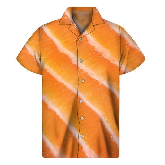 Fresh Salmon Print Hawaiian Short Sleeve Shirt - 1
