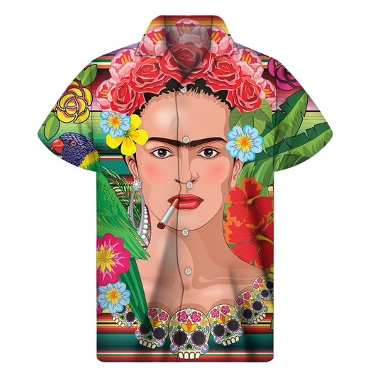 Hawaiian Serape Print Short Sleeve Shirt for Men Inspired by Frida Kahlo - 1
