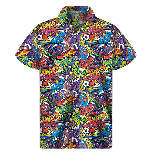 Tropical Vibes: Funky Graffiti Hawaiian Short Sleeve Shirt - 1