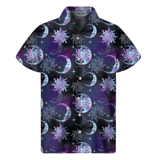 Galaxy Celestial Sun and Moon Hawaiian Short Sleeve Shirt - 1