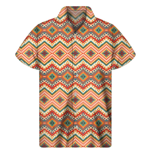 Geometric Navajo Pattern Hawaiian Short Sleeve Shirt - 1