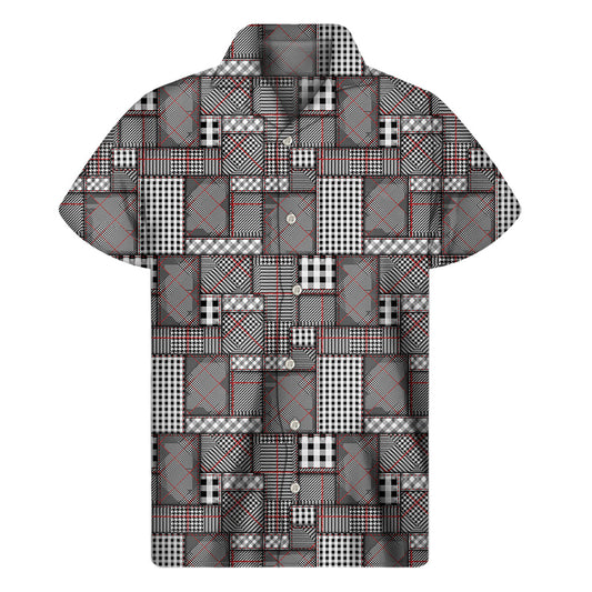Glen Plaid Patchwork Hawaiian Short Sleeve Shirt - 1