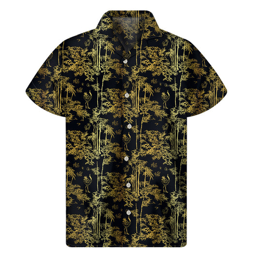 Golden Bamboo Paradise: Men's Hawaiian Short Sleeve Shirt - 1