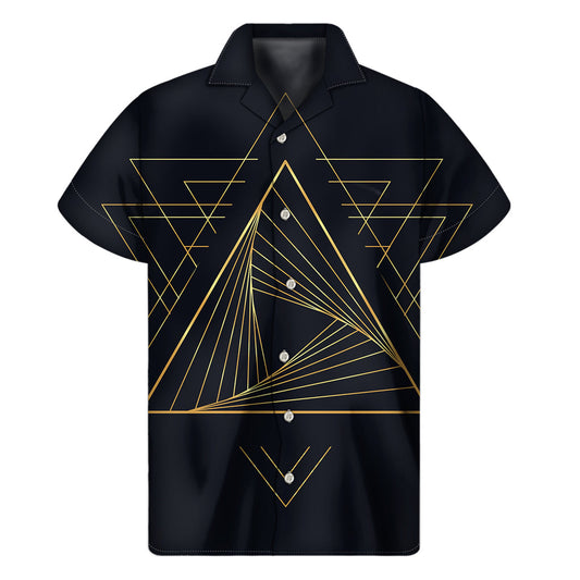 Golden Pyramid Print Hawaiian Short Sleeve Shirt: Embrace Island Style - 1