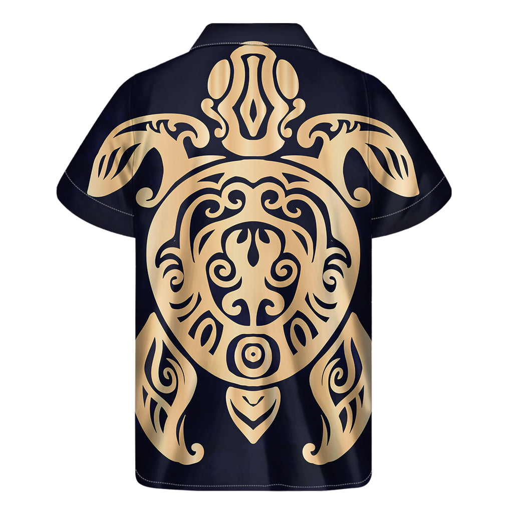 Golden Tribal Sea Turtle Print Hawaiian Short Sleeve Shirt - 2