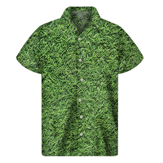 Feel the Aloha Vibes in our Golf Course Grass Print Hawaiian Short Sleeve Shirt - 1