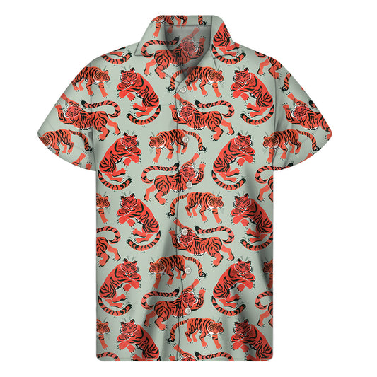 Tropical Tiger Print Hawaiian Short Sleeve Shirt - 1