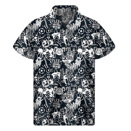 Tropical Vibes: Graffiti Monster Characters Hawaiian Short Sleeve Shirt - 1