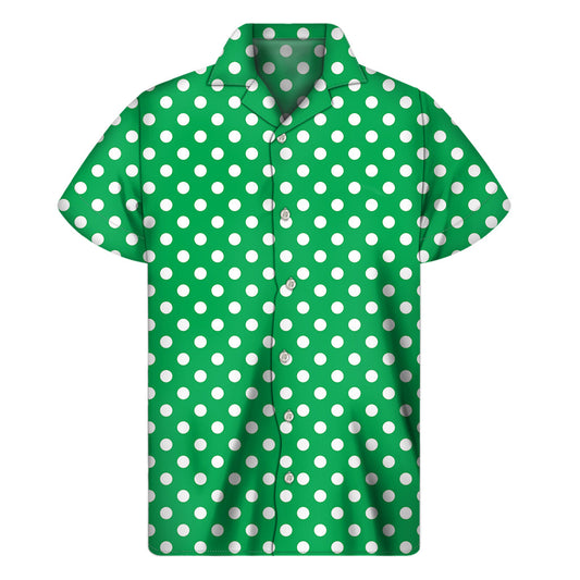 Island Vibes: Green and White Polka Dot Hawaiian Short Sleeve Shirt - 1